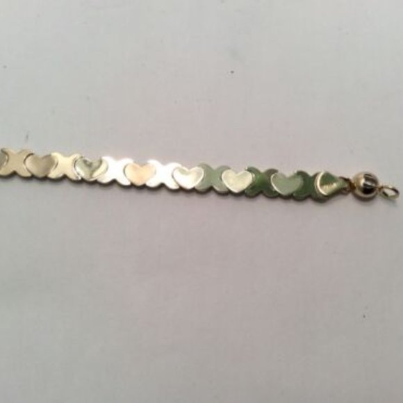 Lady 14k Tri-Color REAL Solid Gold XO Hearts and Kisses Cz Bracelet 7 1/4'' 5.3g - Picture 8 of 8